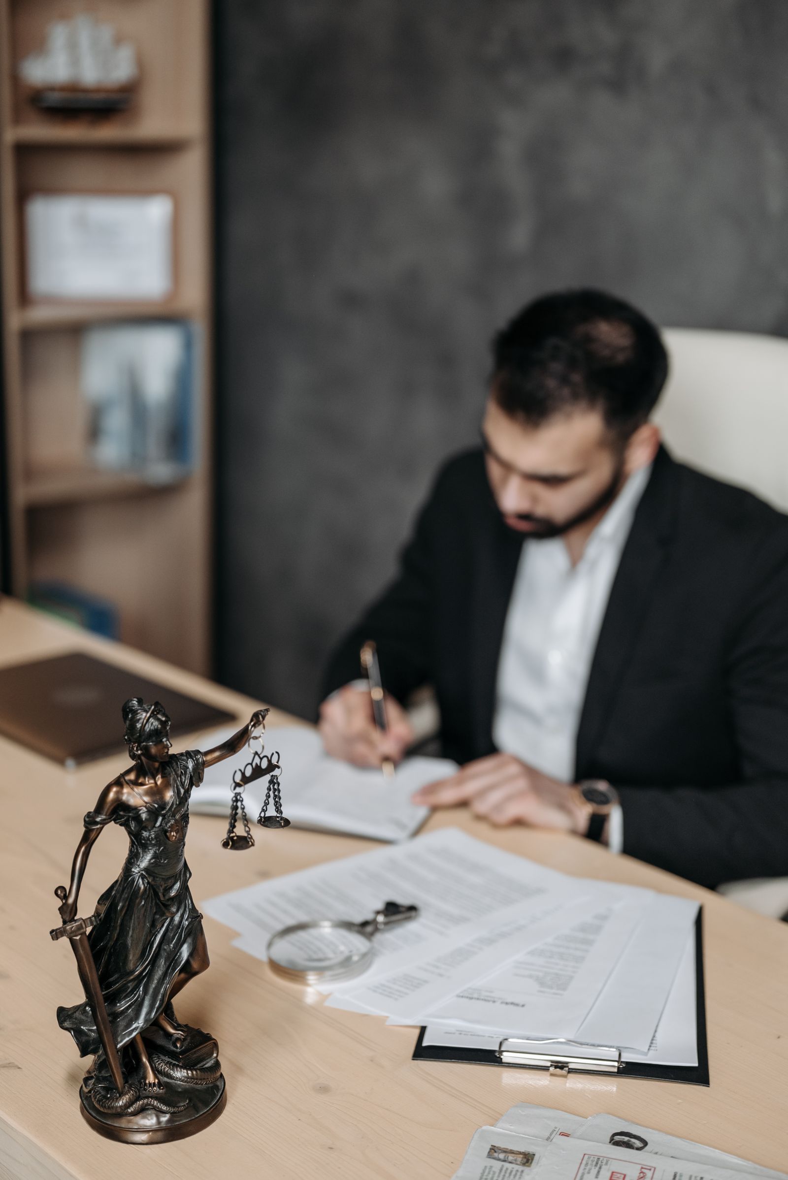 Lawyer reviewing case papers